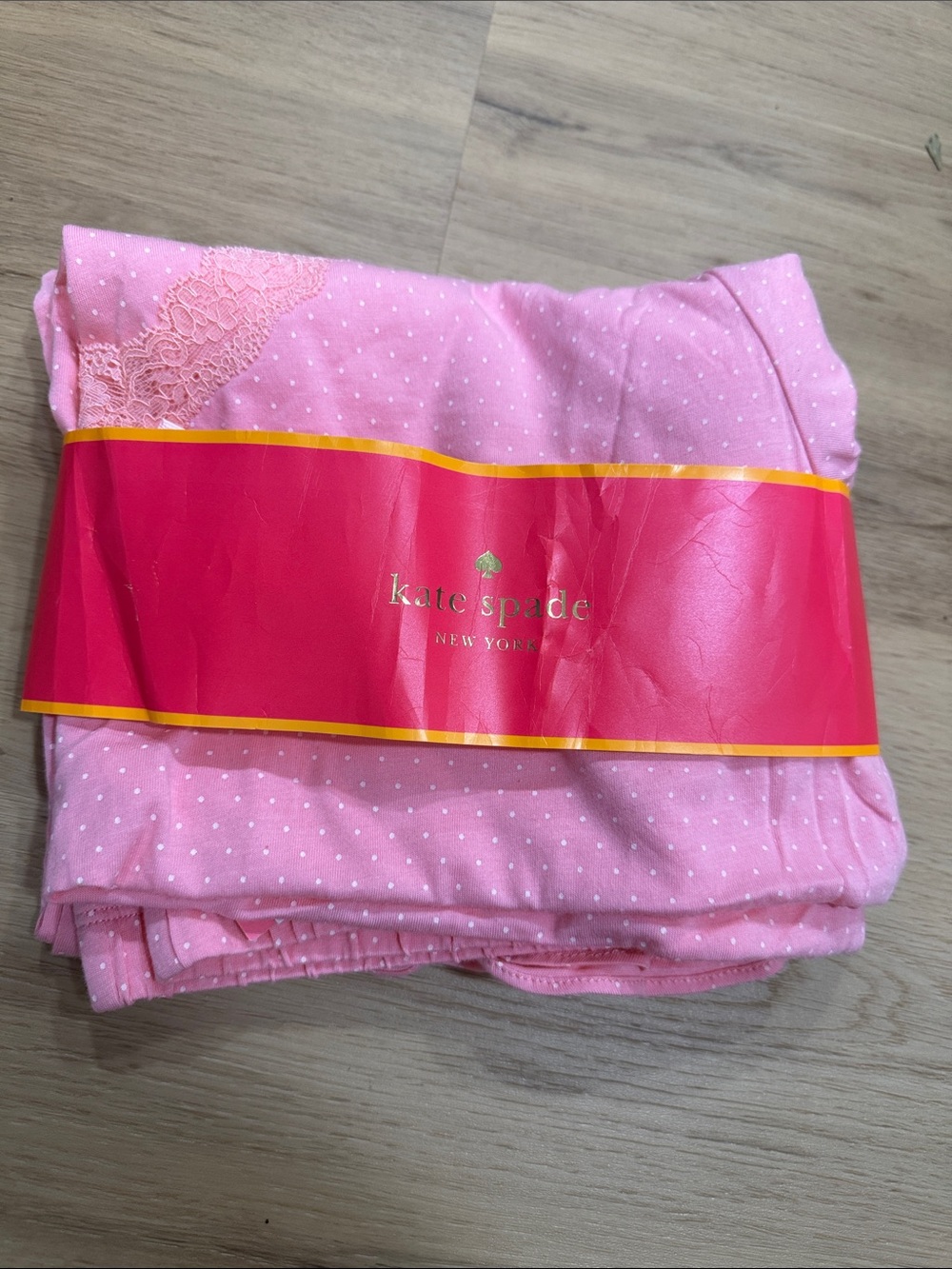 Kate Spade Pink Polka Dot Pajama Set with Lace Trim
